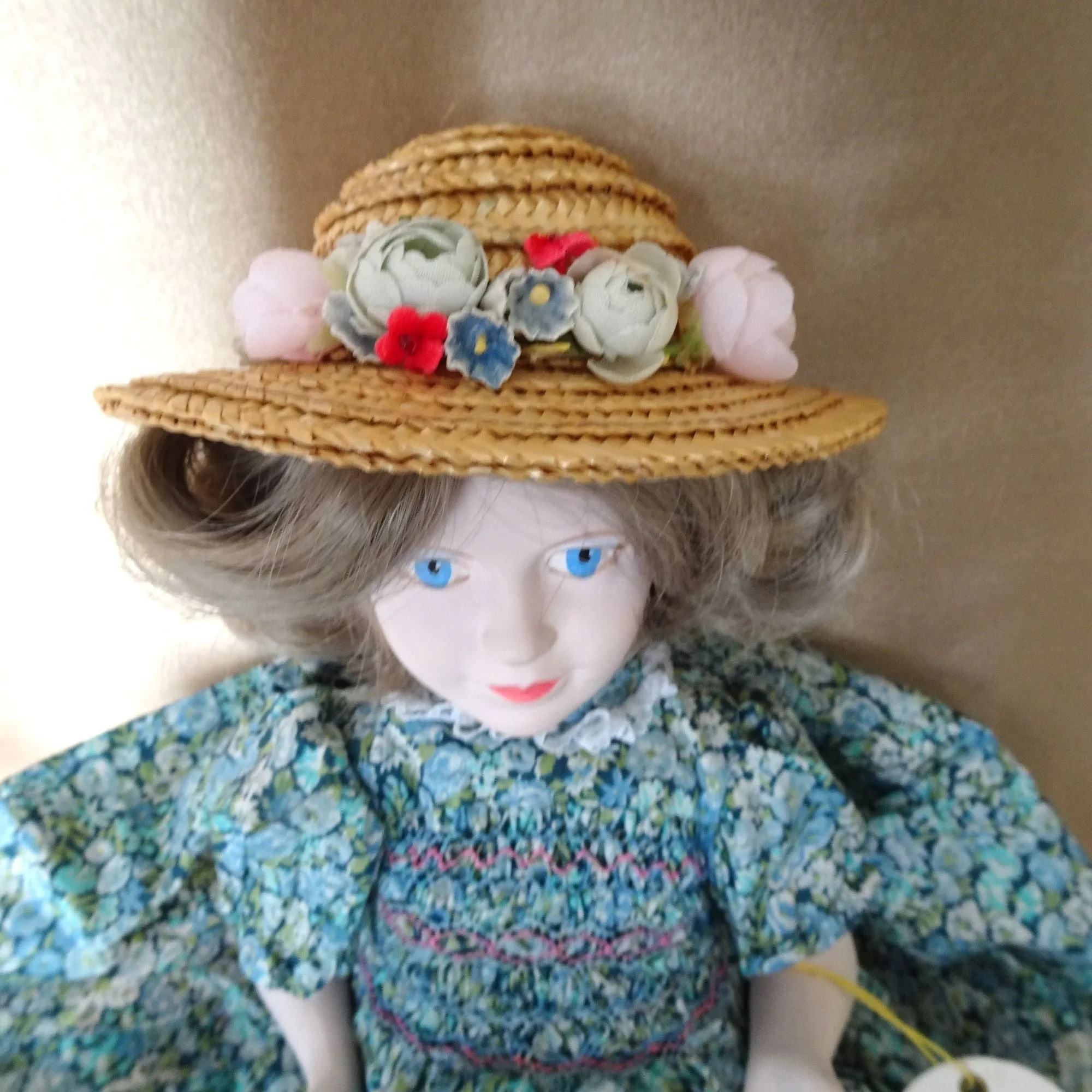 RARE Princess Elizabeth Peggy Nesbit Doll, Liberty of London Smocked Dress ,Replica Straw Hat, Royalty Doll QE II