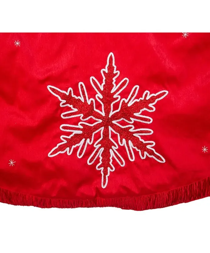 Red Snowflake Embroidered and Pleated Tree Skirt, IN1349, Kurt Adler