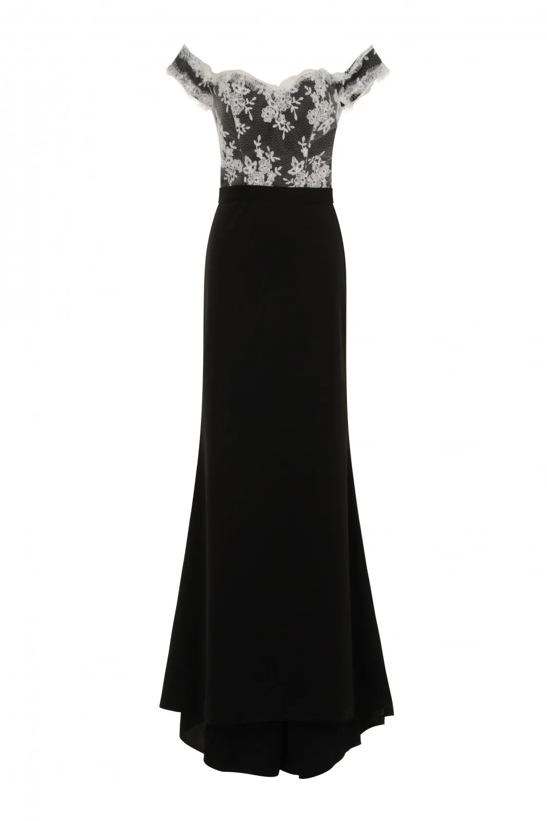 Ruby Black Off The Shoulder Lace Fishtail Maxi Dress