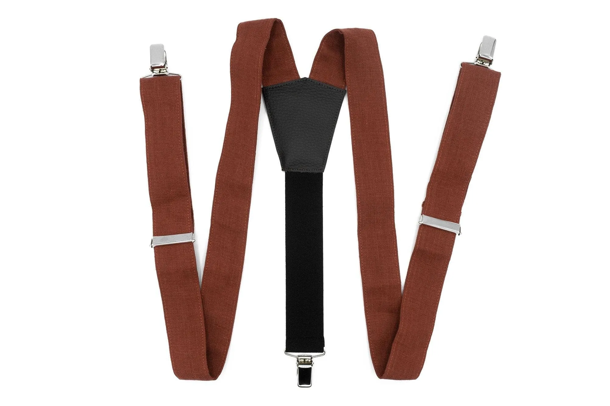 Rust-Colored Men's Suspenders - Adjustable Y-Back Design with Durable Clips