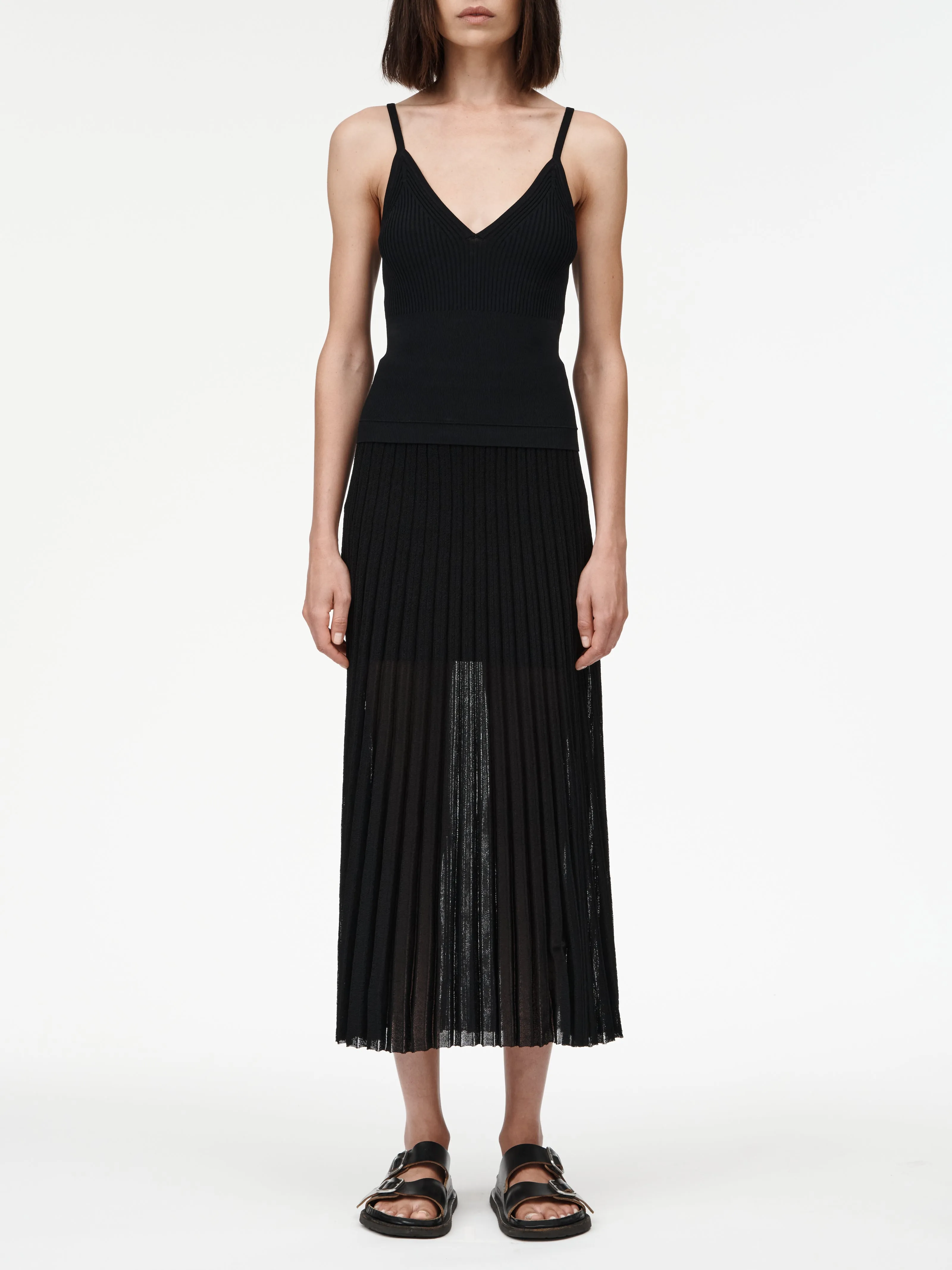 Sheer Pleat Skirt in Black