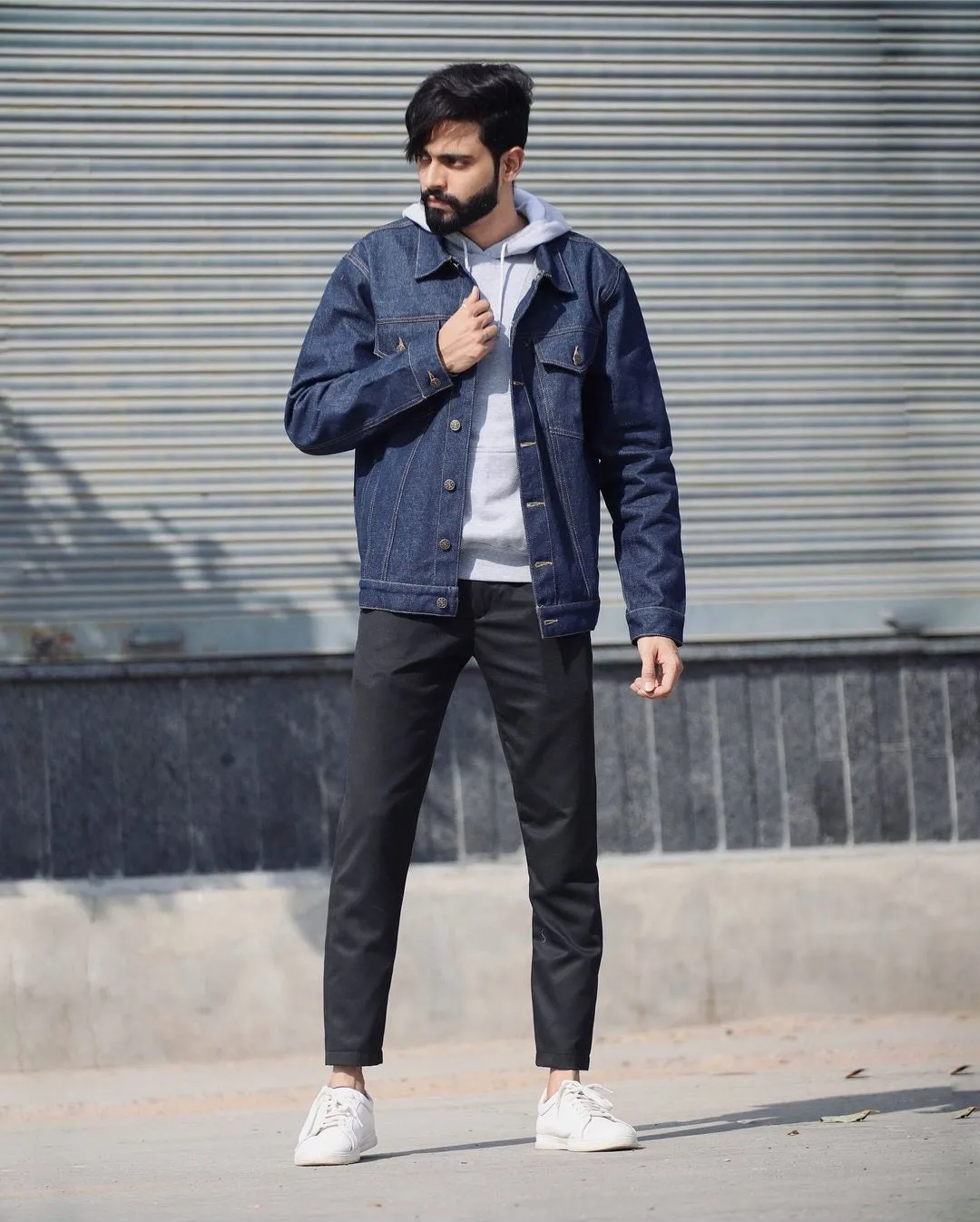 SLAY. Men's Denim Navy Blue Cotton Biker Denim Jacket