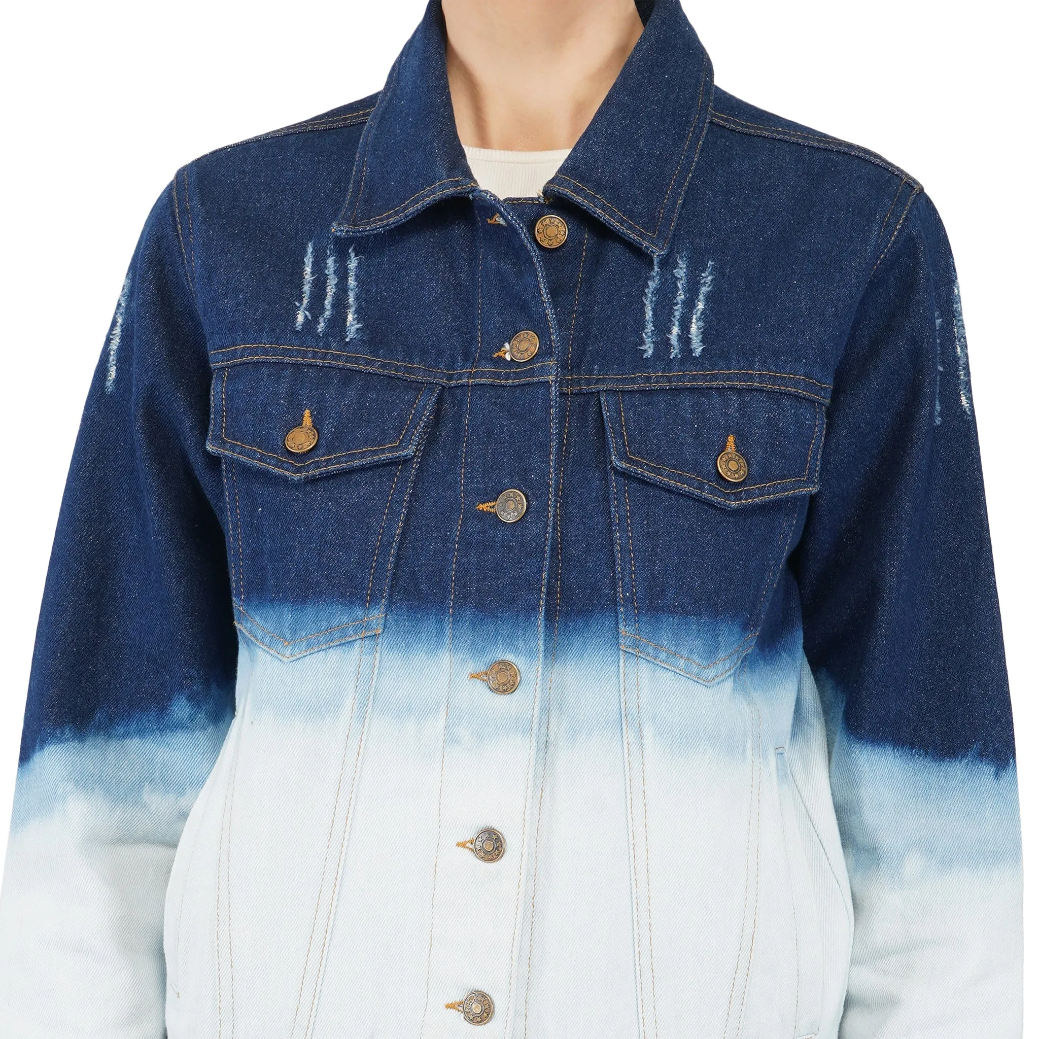 SLAY. Women's Ombre Effect Ripped Denim Jacket