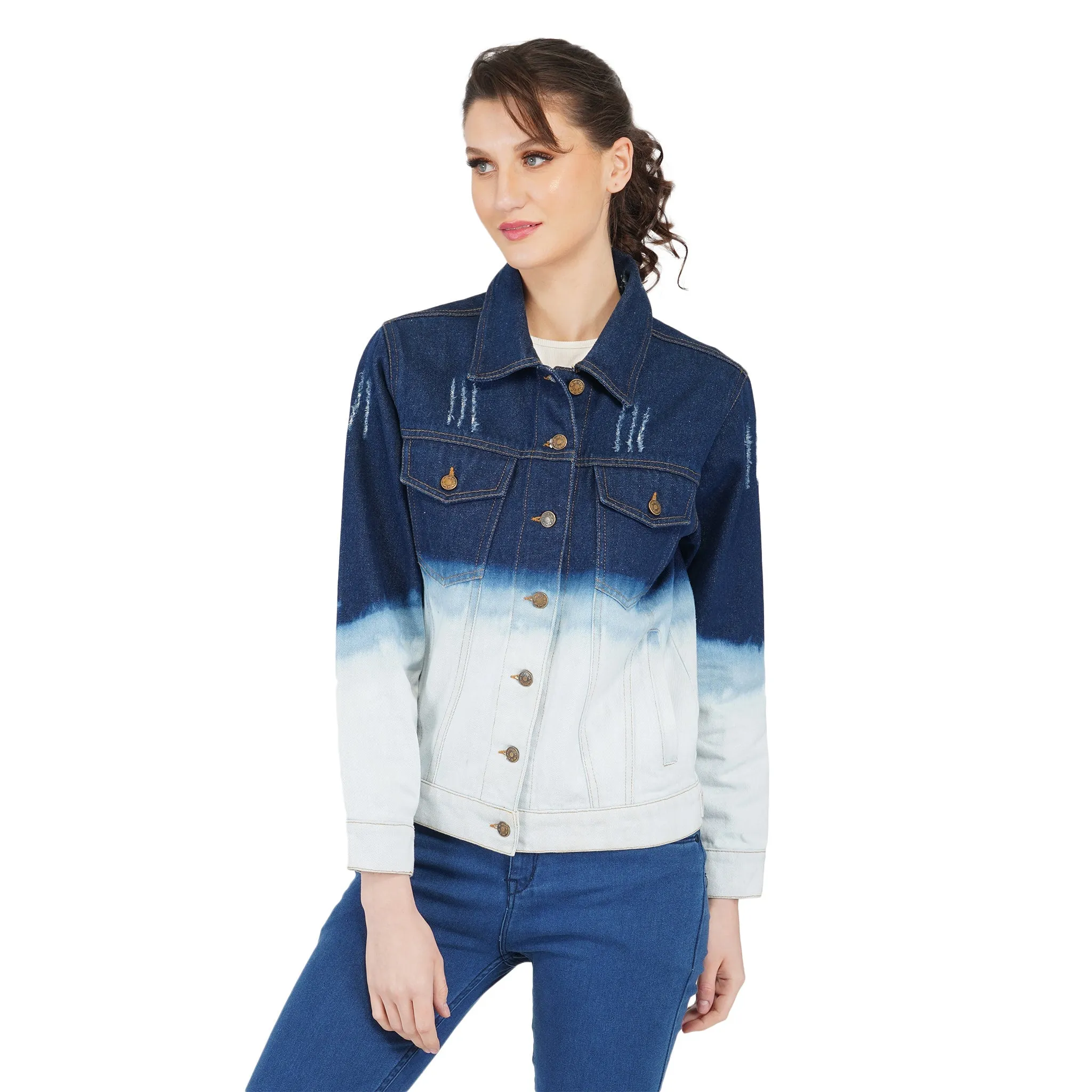 SLAY. Women's Ombre Effect Ripped Denim Jacket