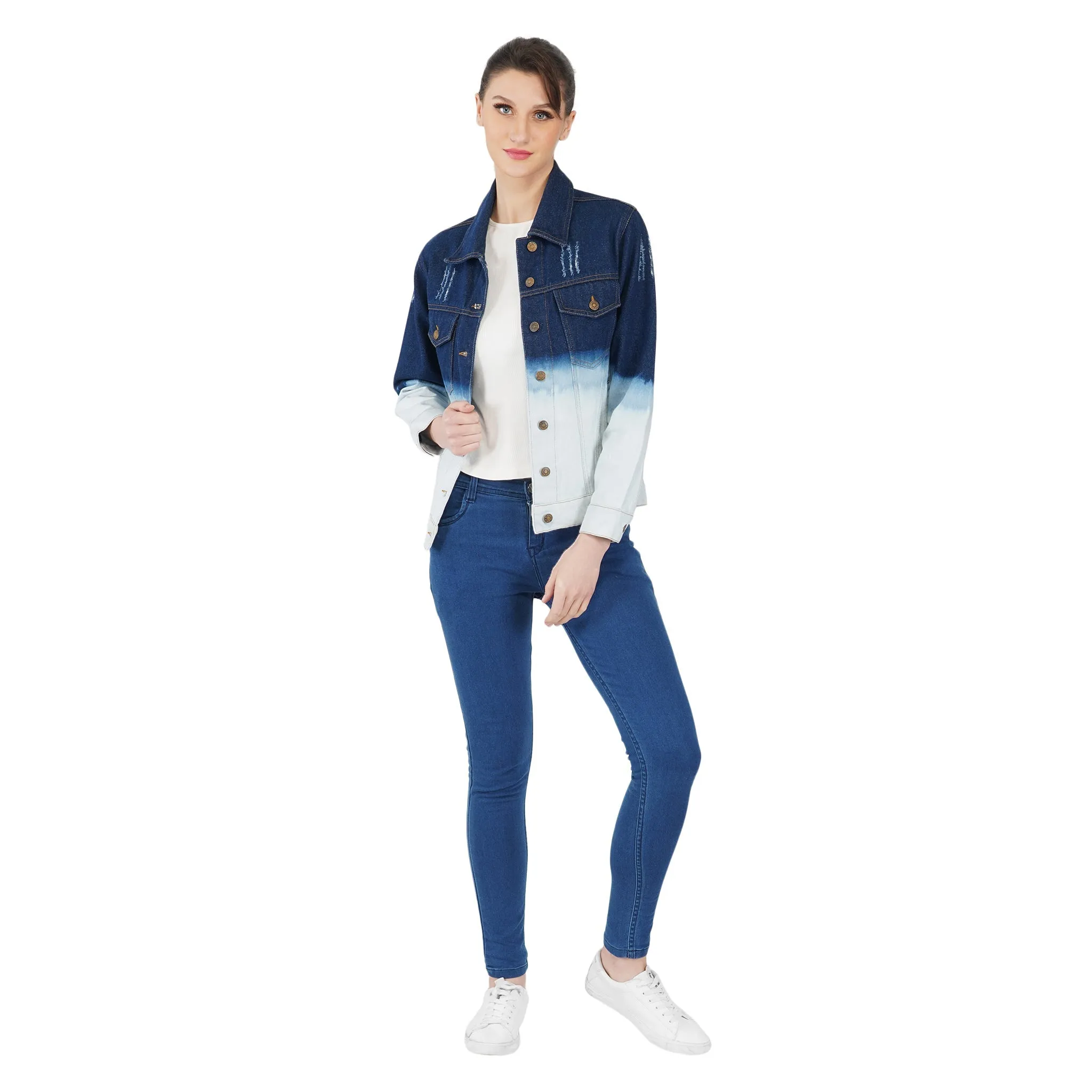 SLAY. Women's Ombre Effect Ripped Denim Jacket