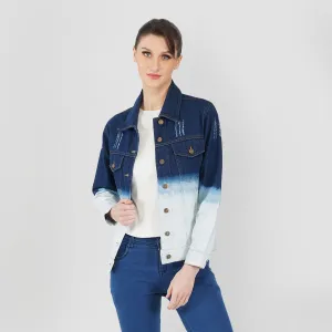 SLAY. Women's Ombre Effect Ripped Denim Jacket