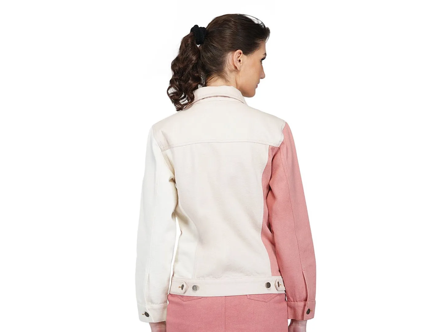 SLAY. Women's Pink & White Colorblock Denim Jacket