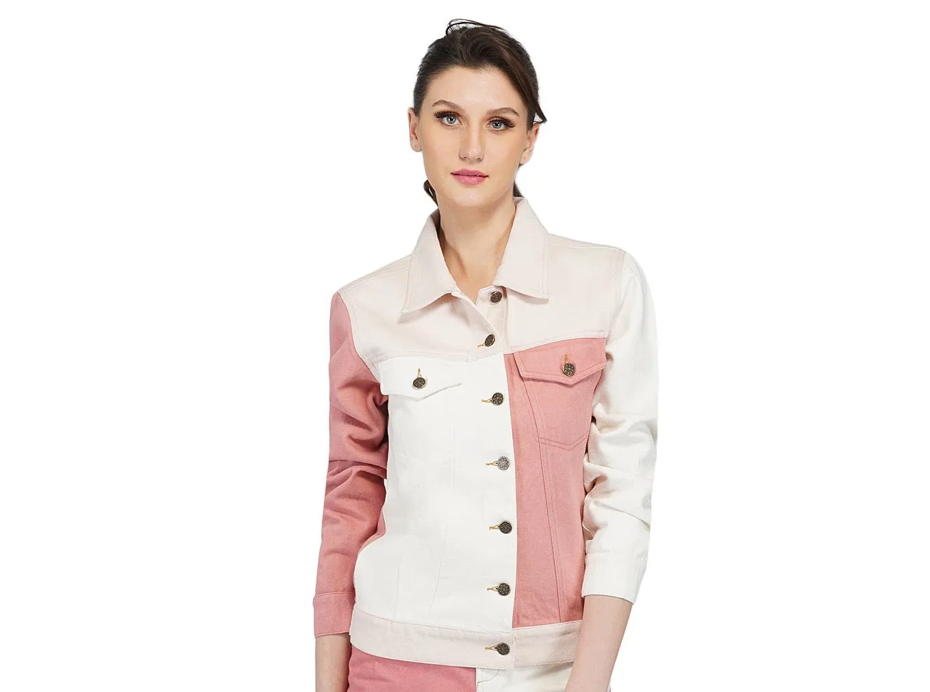 SLAY. Women's Pink & White Colorblock Denim Jacket