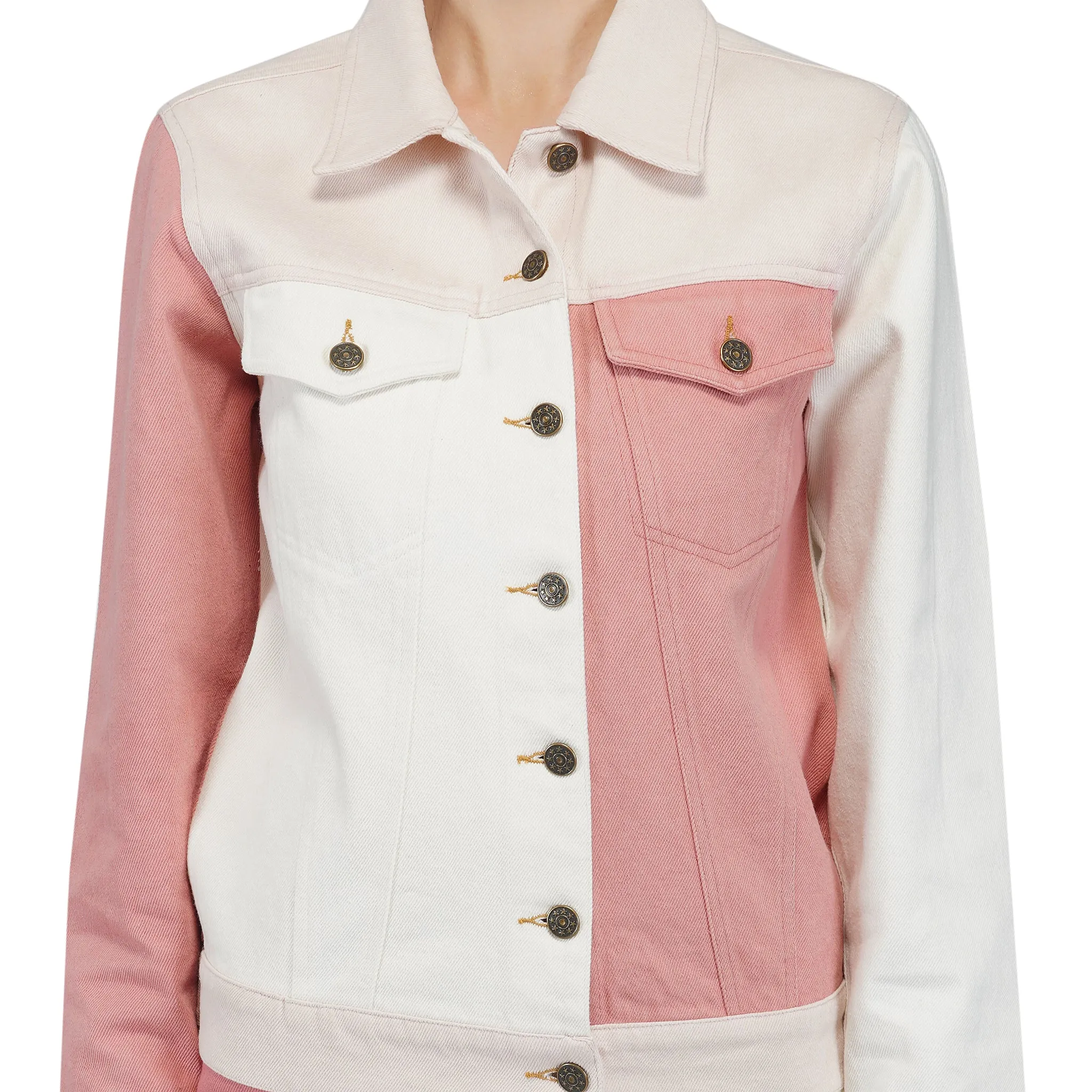 SLAY. Women's Pink & White Colorblock Denim Jacket