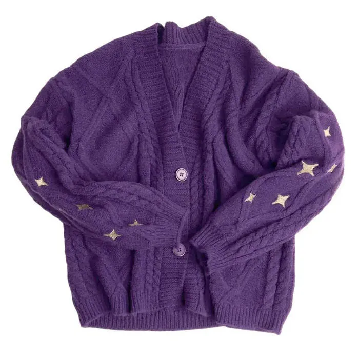 Star Embroidery Purple Cardigan