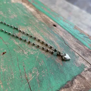 Sterling Silver Pyrite Necklace with Puffy Heart