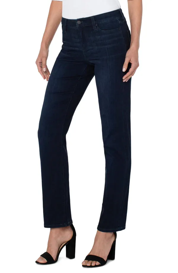 STRAIGHT LEG MID RISE DARK WASH JEANS