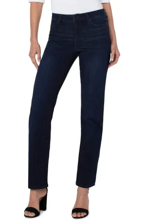 STRAIGHT LEG MID RISE DARK WASH JEANS