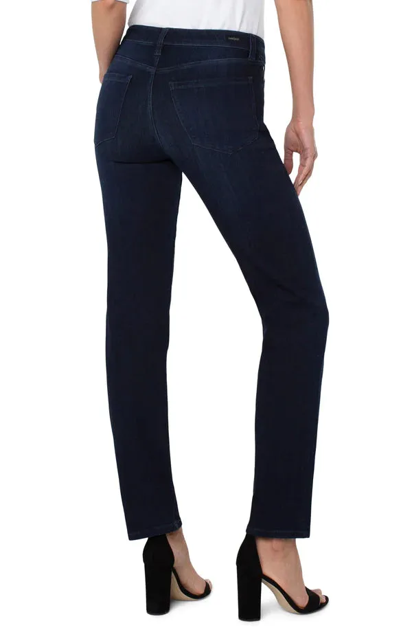 STRAIGHT LEG MID RISE DARK WASH JEANS