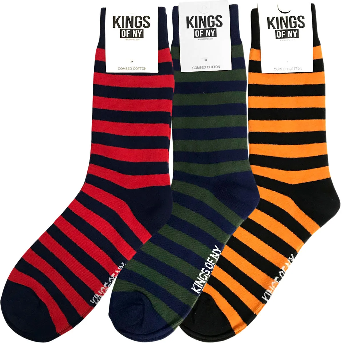 Striped Rugby Mens Crew Socks 3 Pack Set