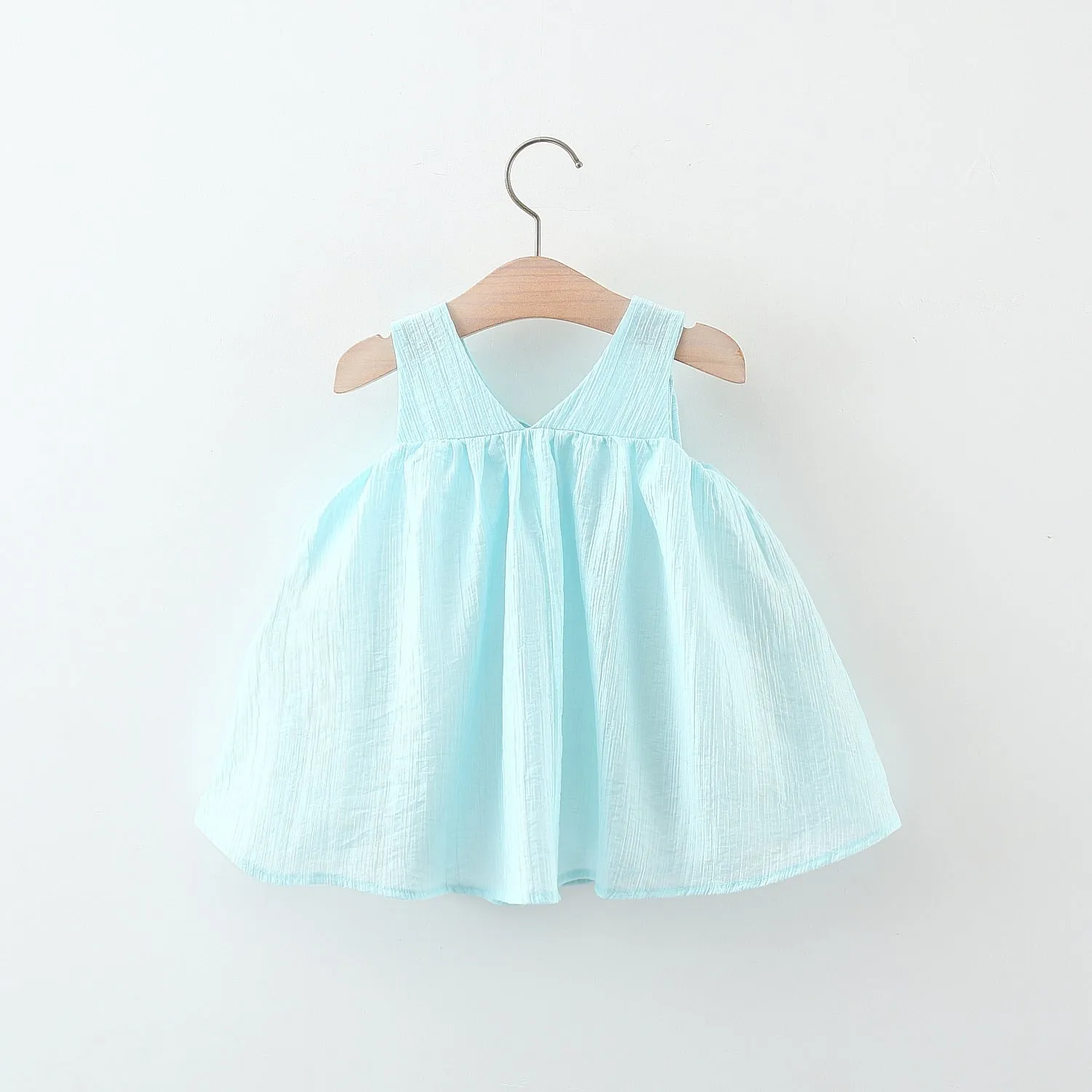 Summer New Bow Suspenders Cotton Dress Girls' Korean Style Sleeveless Small Skirt Solid Color Princess Dress