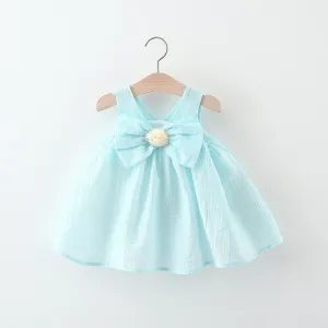 Summer New Bow Suspenders Cotton Dress Girls' Korean Style Sleeveless Small Skirt Solid Color Princess Dress