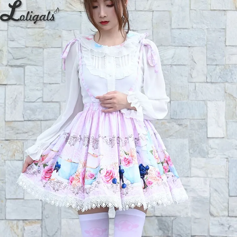 Sweet Flower Printed Short Skirt Mori Girl A line Suspender Skirt