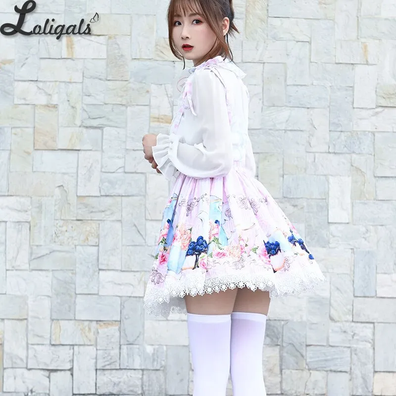 Sweet Flower Printed Short Skirt Mori Girl A line Suspender Skirt