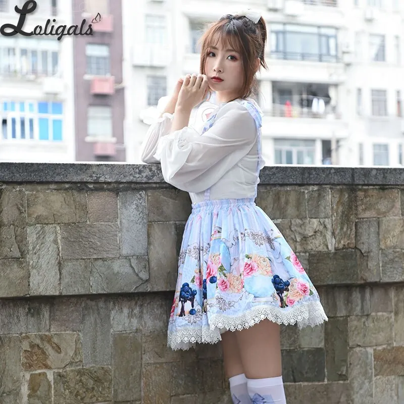 Sweet Flower Printed Short Skirt Mori Girl A line Suspender Skirt