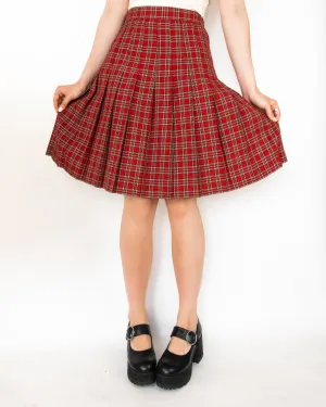 Tartan Plaid Pleated Midi Skirt Red