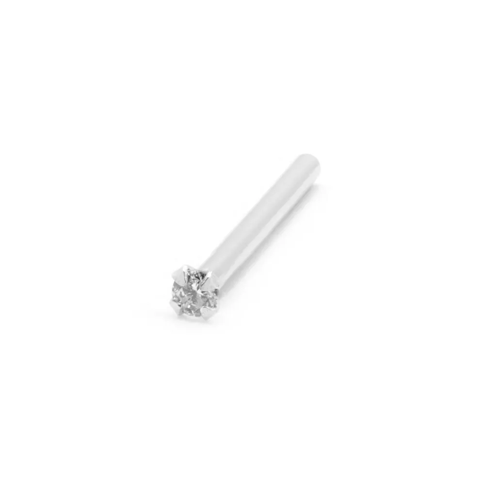 Tilum 18g White Gold Prong-Set Jeweled Fishtail Nose Jewelry- Price Per 1