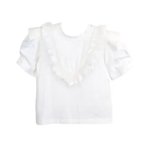 White Lace Trim Puff Sleeve Tee