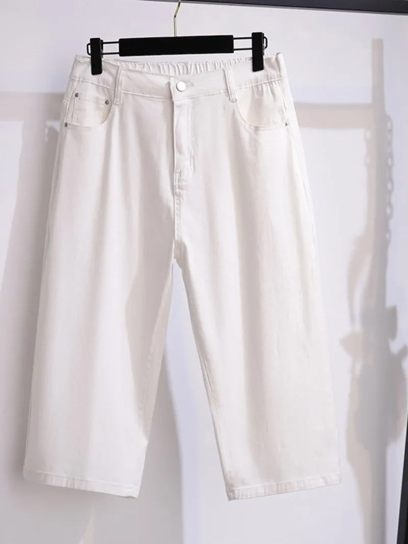 women's denim pants high waist thin loose straight elastic wide leg bottom