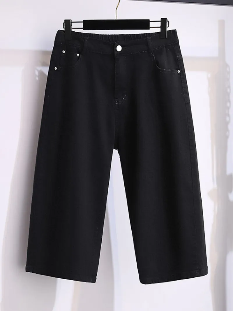 women's denim pants high waist thin loose straight elastic wide leg bottom